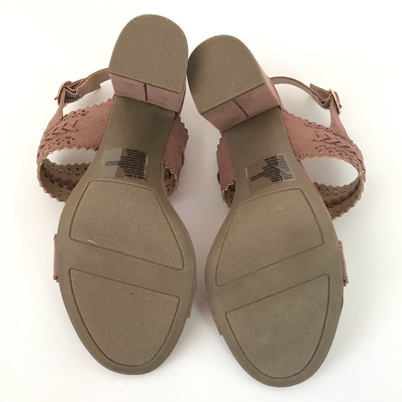 New! Block Heel Faux Suede Bohemian Pink Mauve Chunky High Heel Braided Sandals - Picture 9 of 12